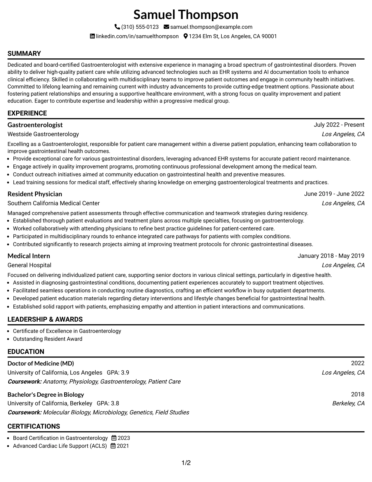 Resume Example Page 1