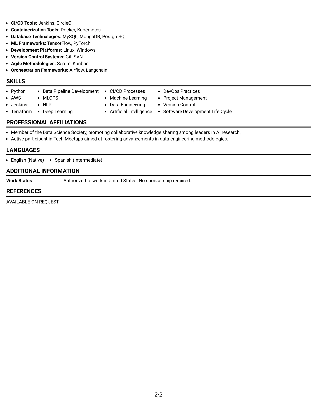 Resume Example Page 2