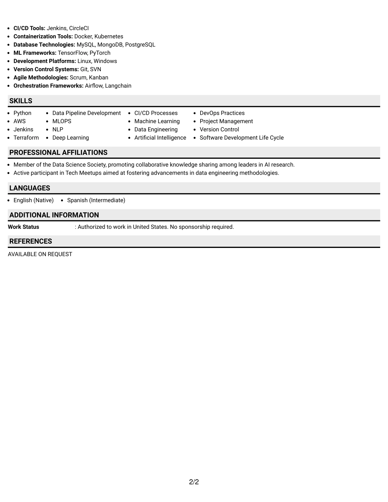 Resume Example Page 2