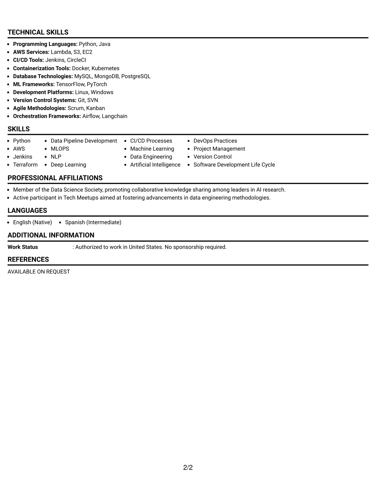 Resume Example Page 2