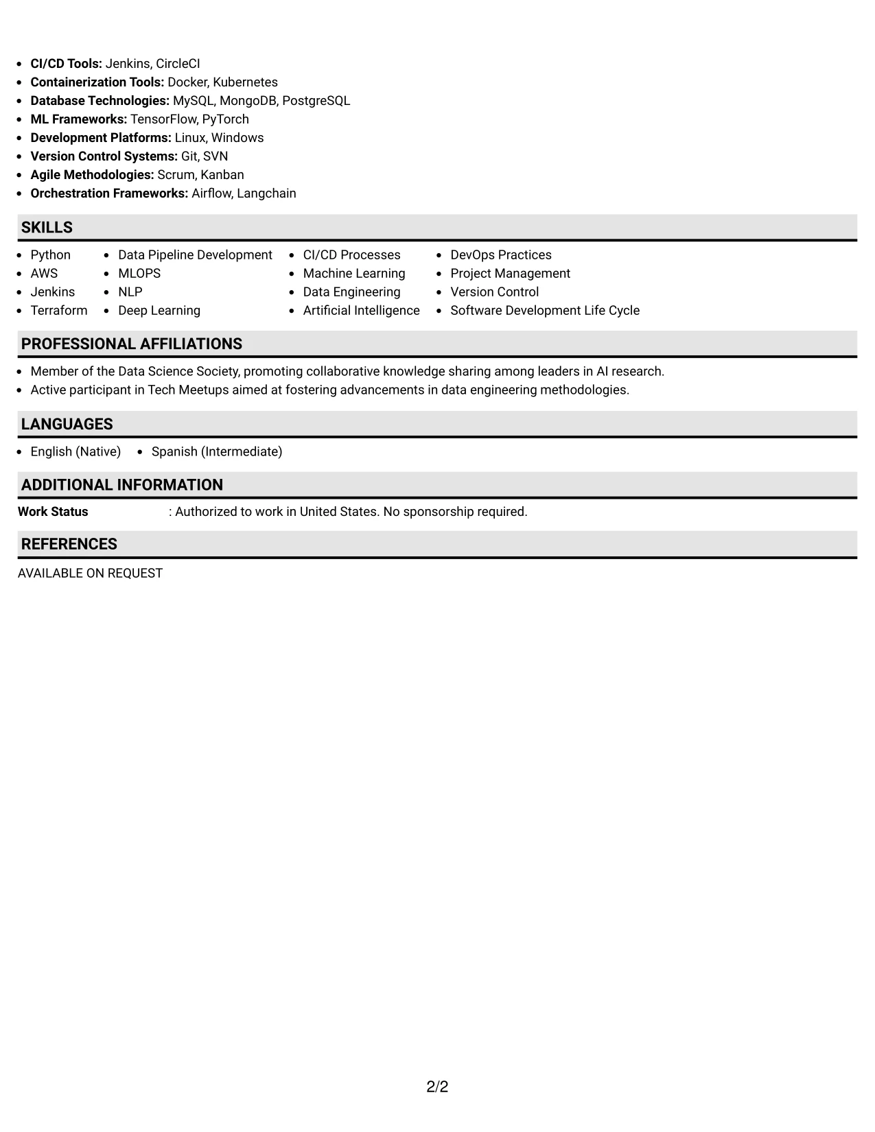 Resume Example Page 2