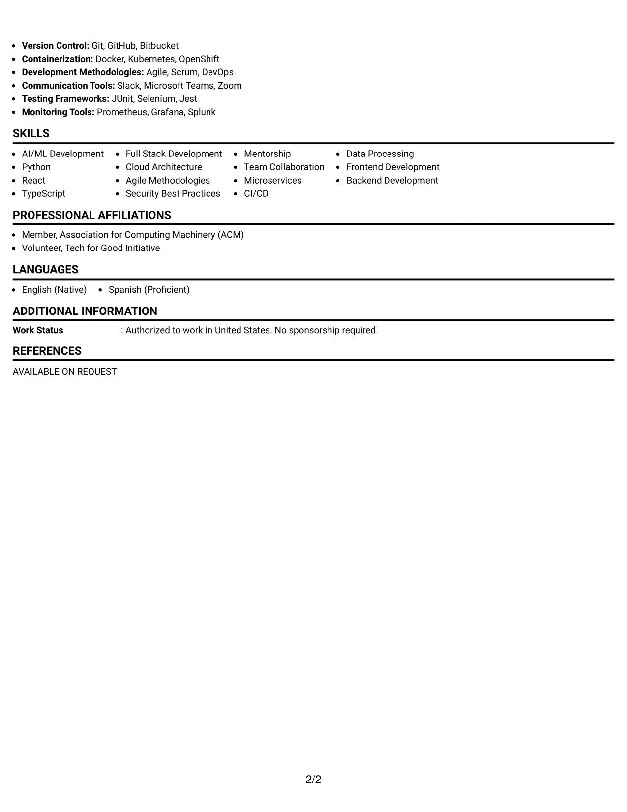 Resume Example Page 2