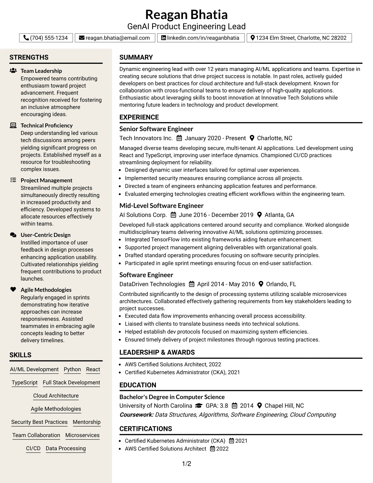 Resume Example Page 1