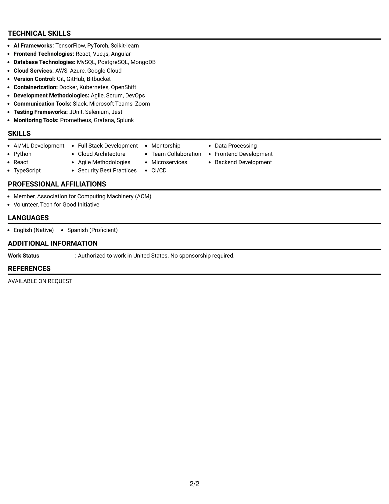 Resume Example Page 2