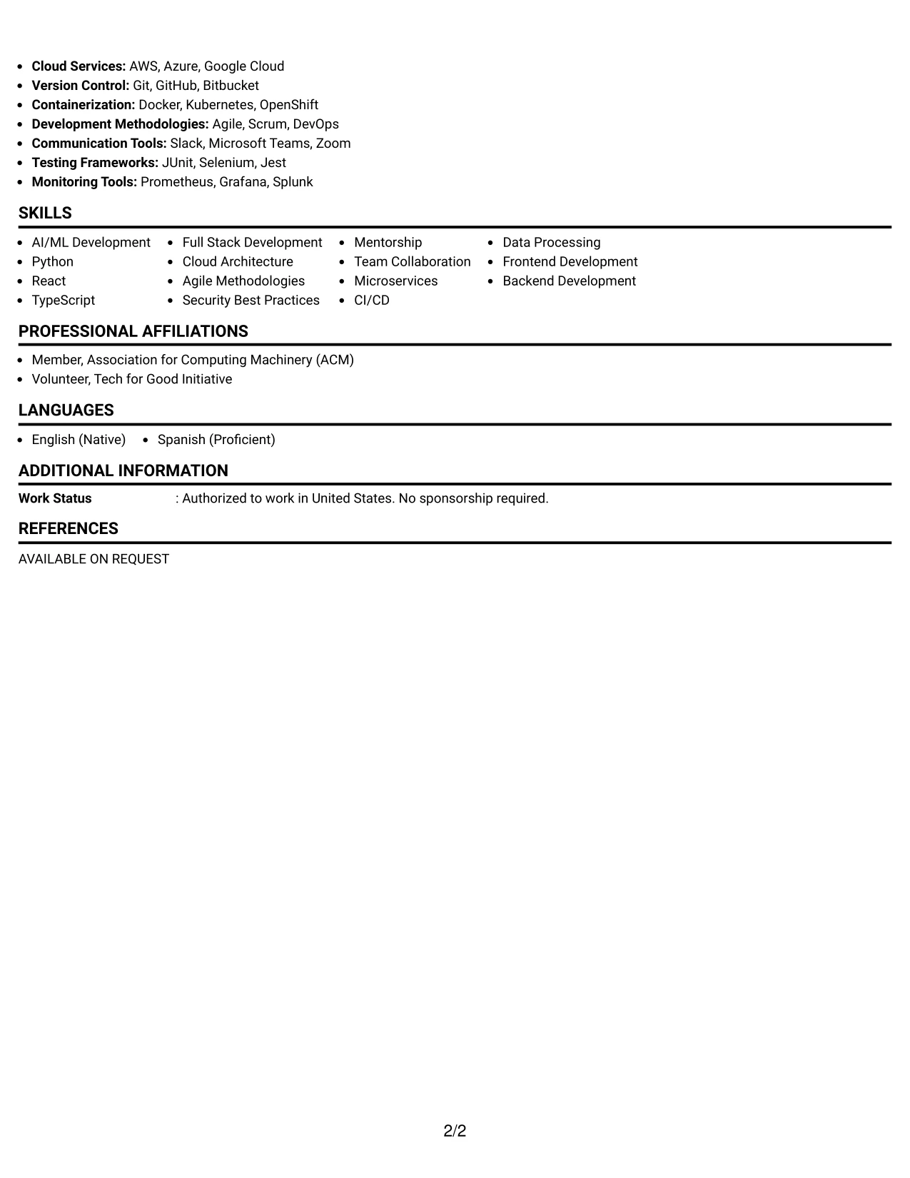 Resume Example Page 2