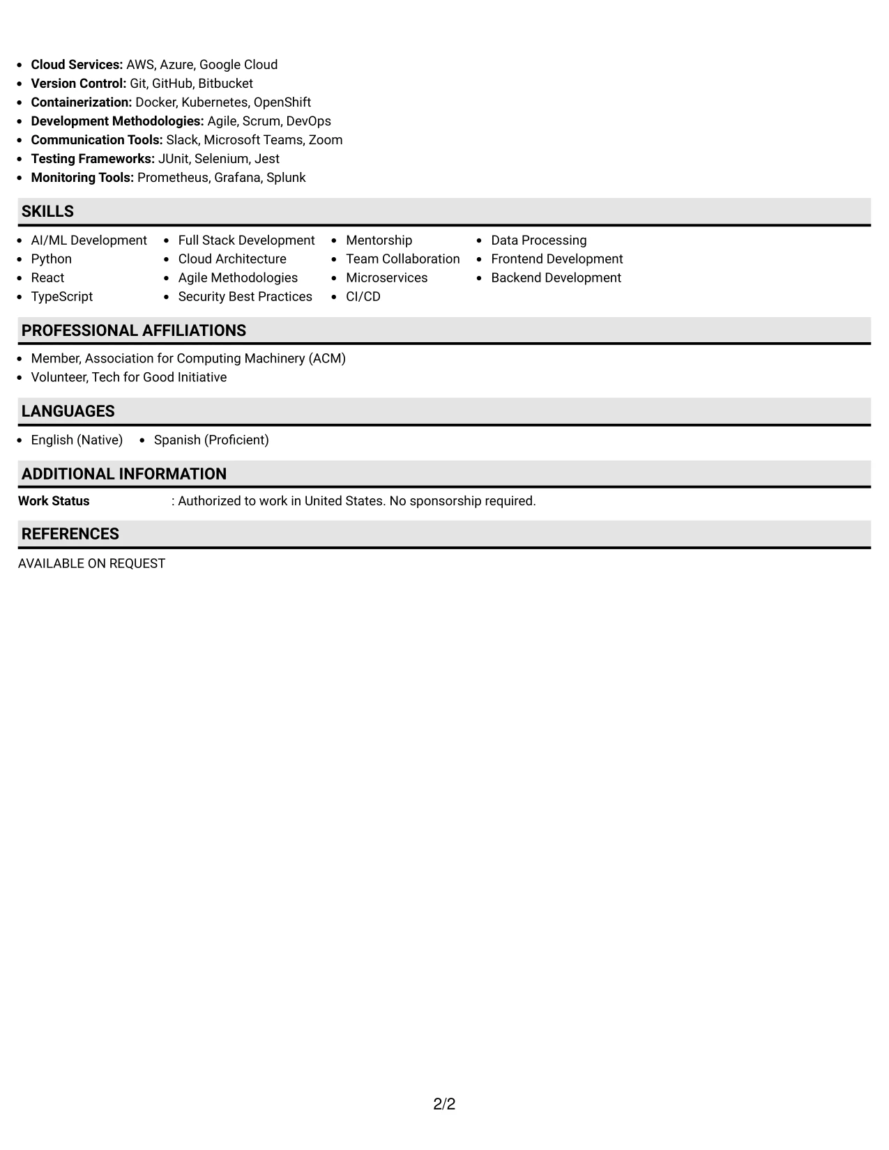 Resume Example Page 2