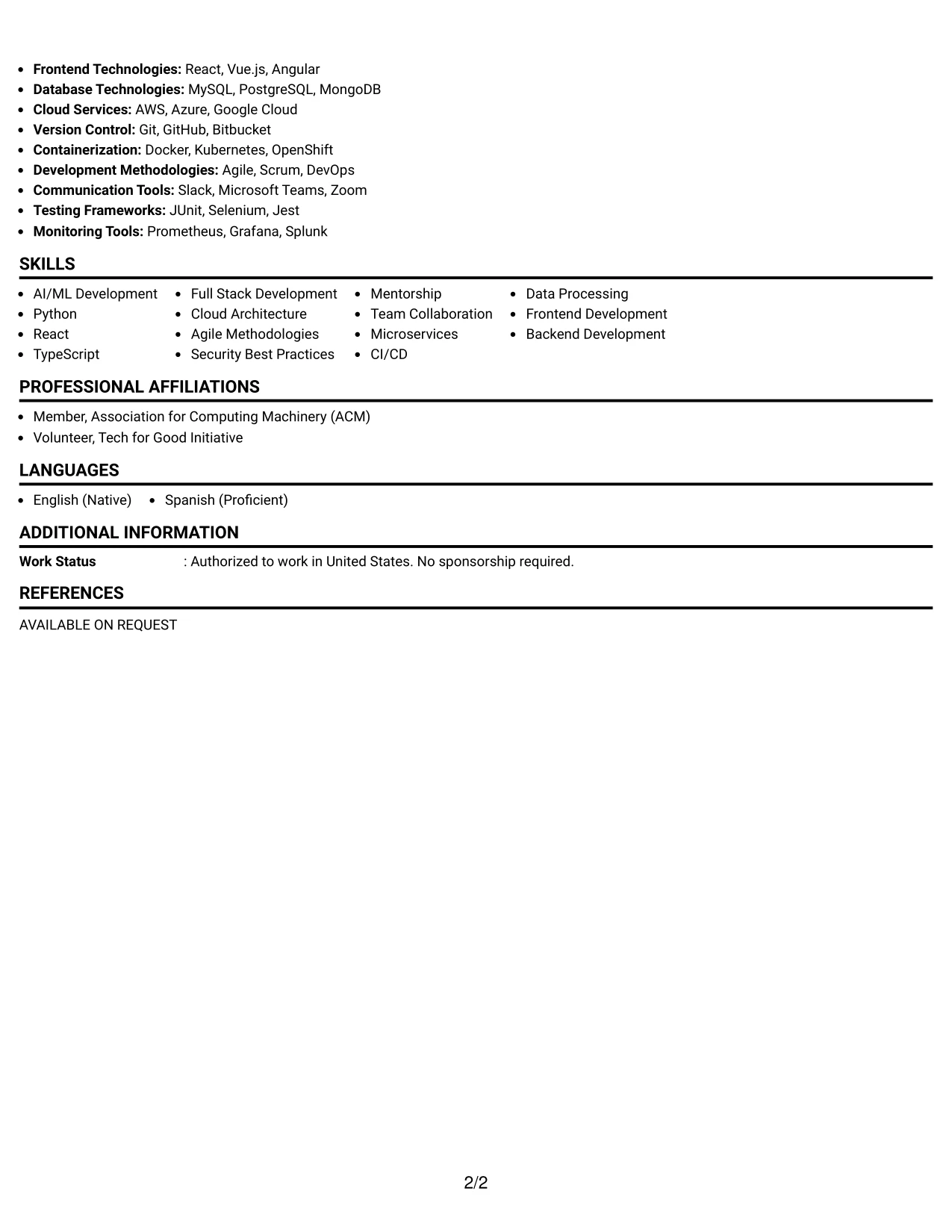 Resume Example Page 2