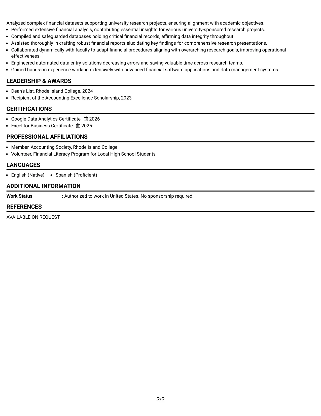 Resume Example Page 2