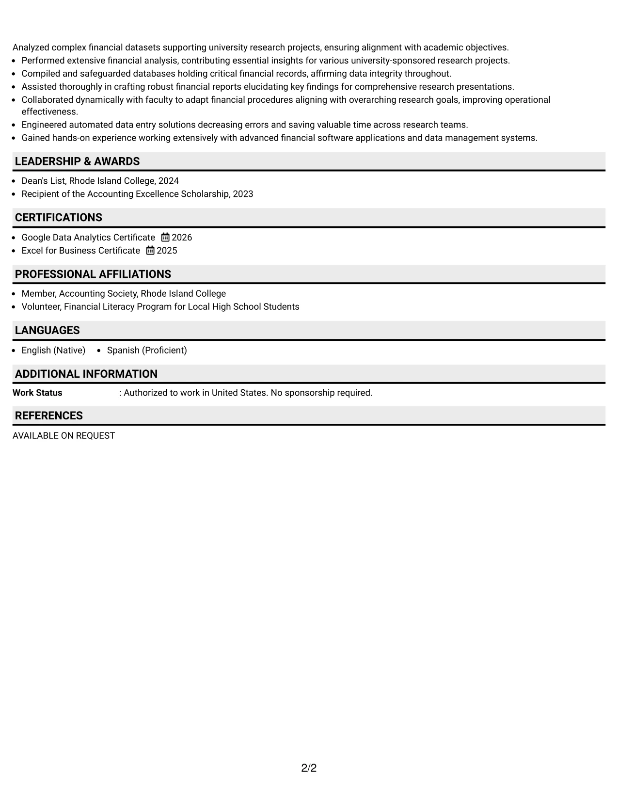 Resume Example Page 2