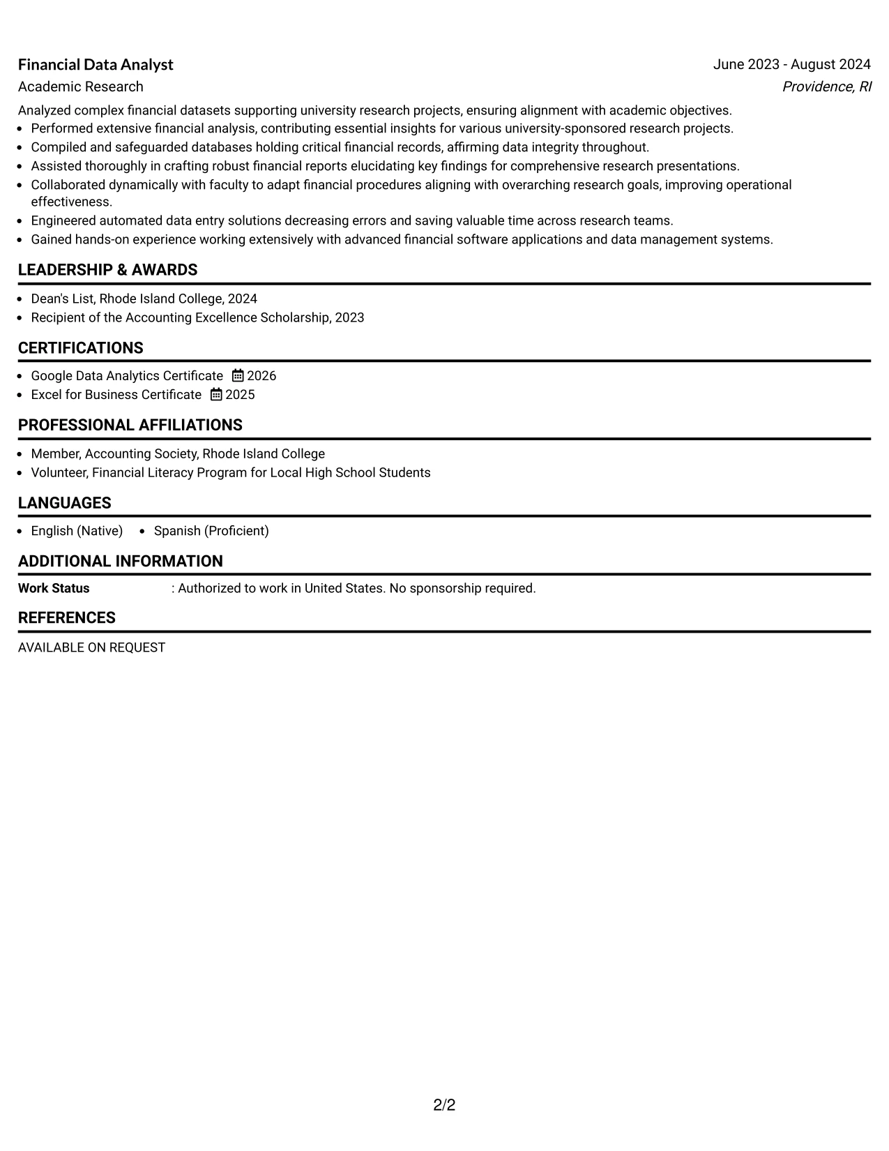 Resume Example Page 2