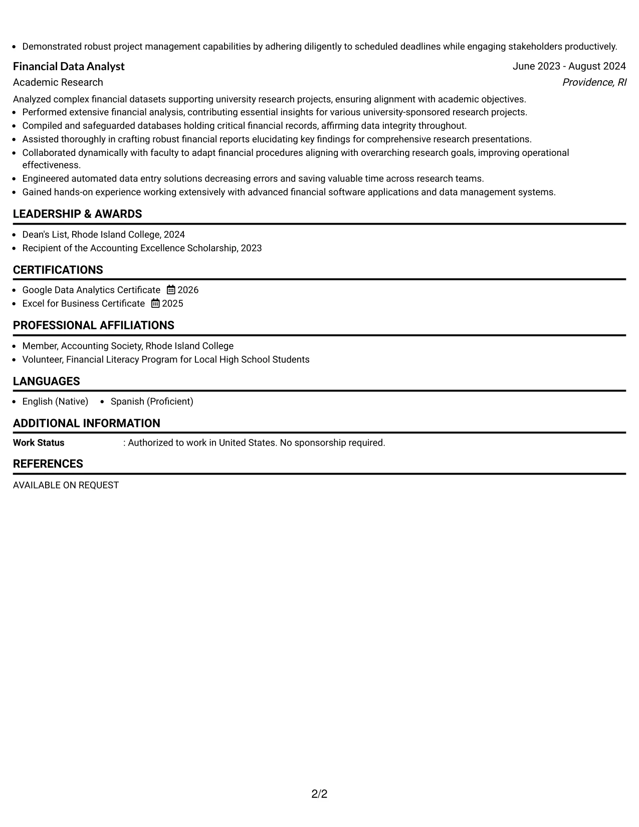 Resume Example Page 2