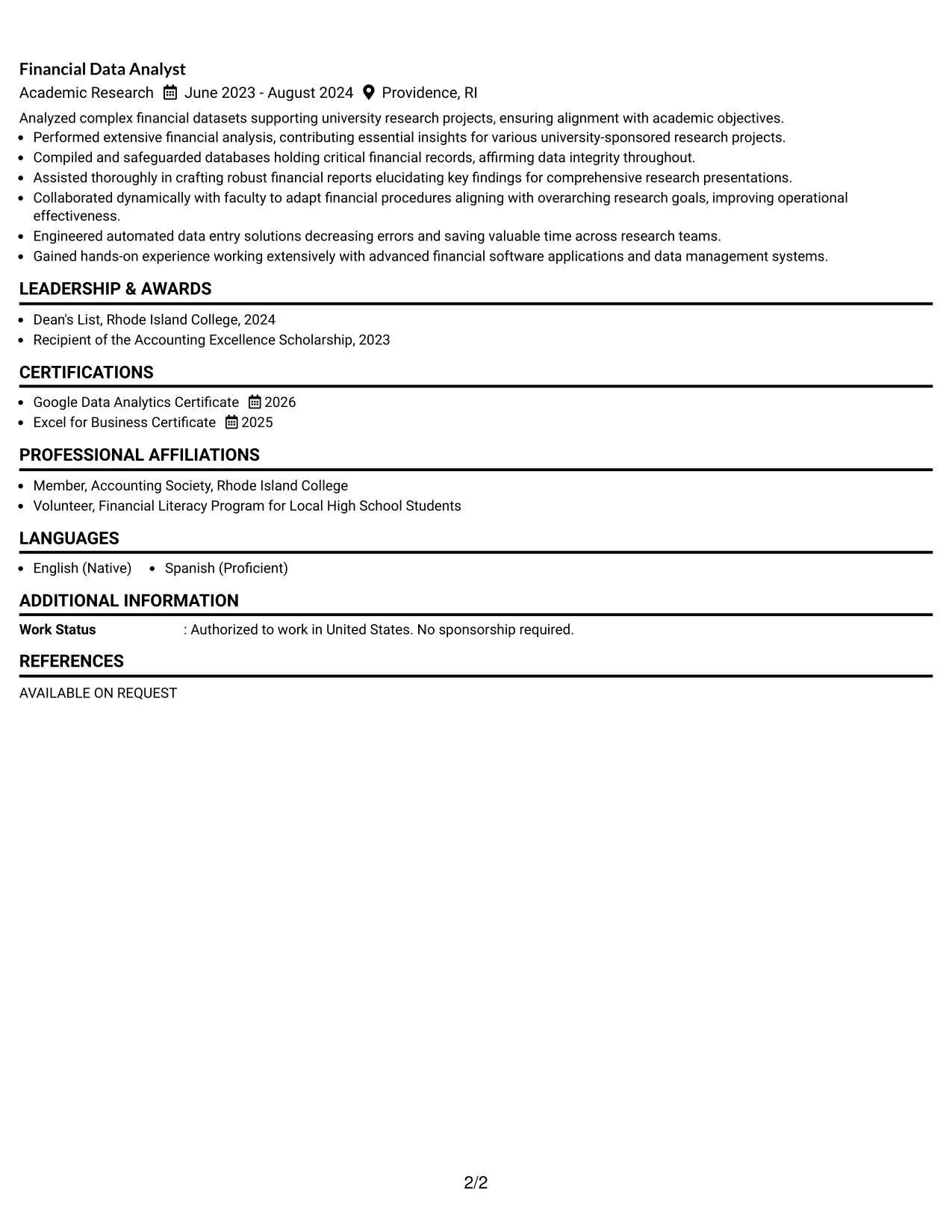 Resume Example Page 2