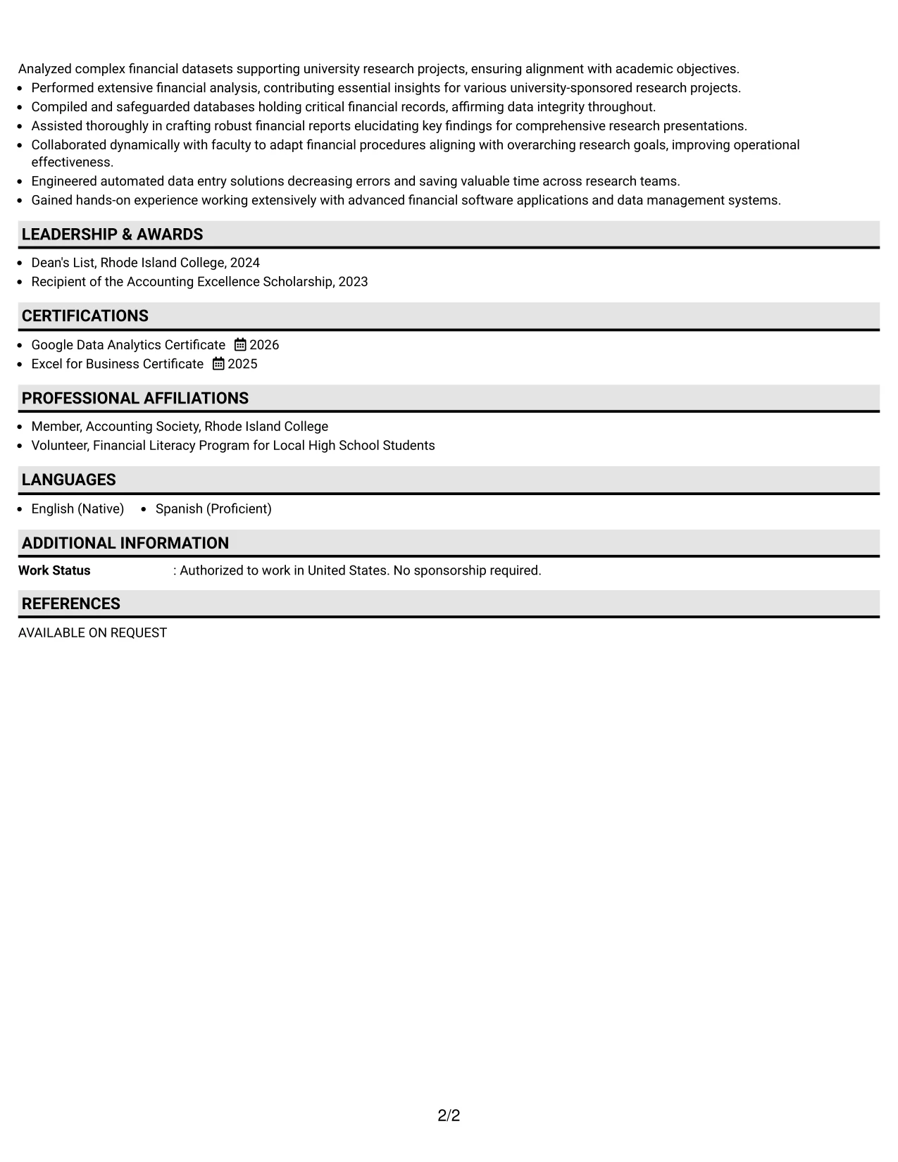 Resume Example Page 2