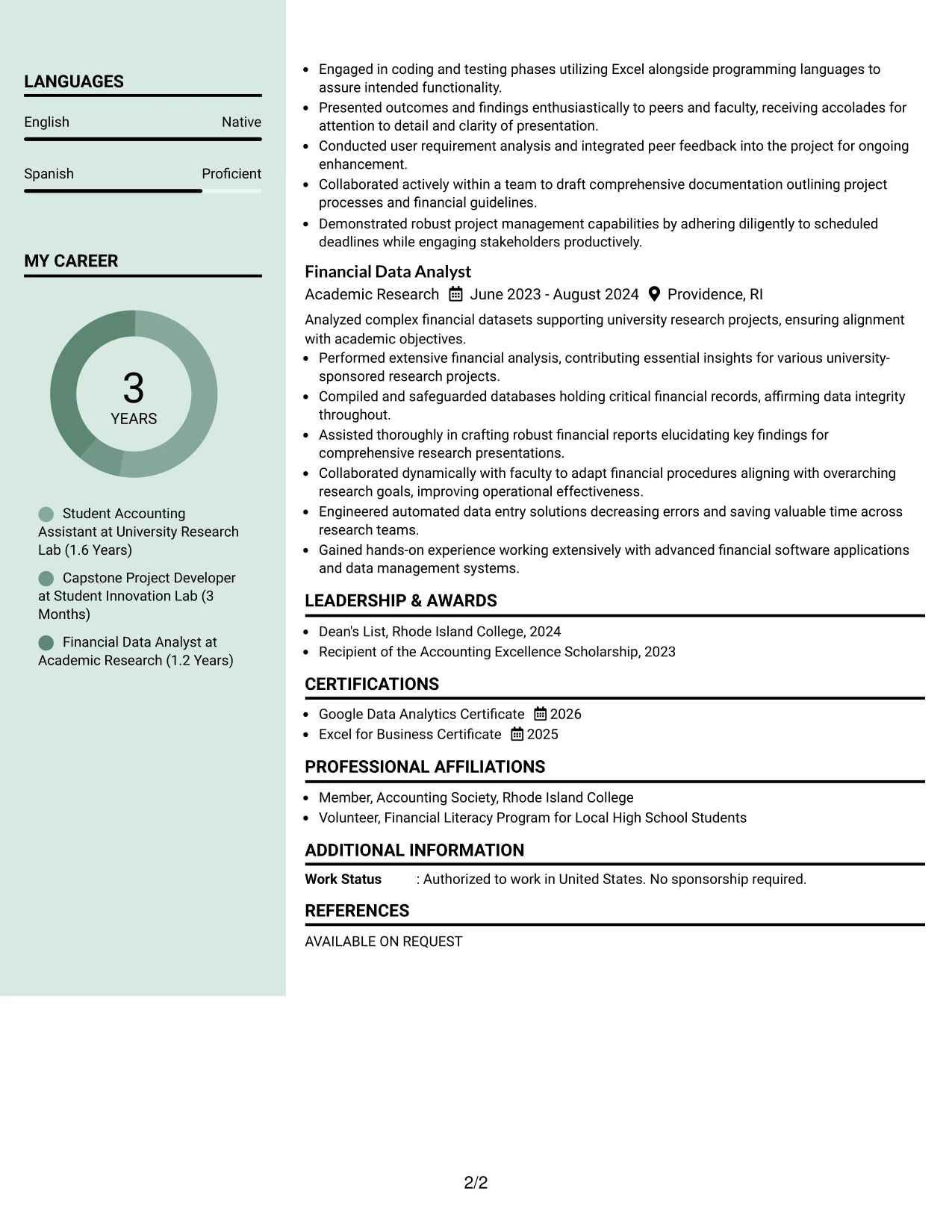 Resume Example Page 2