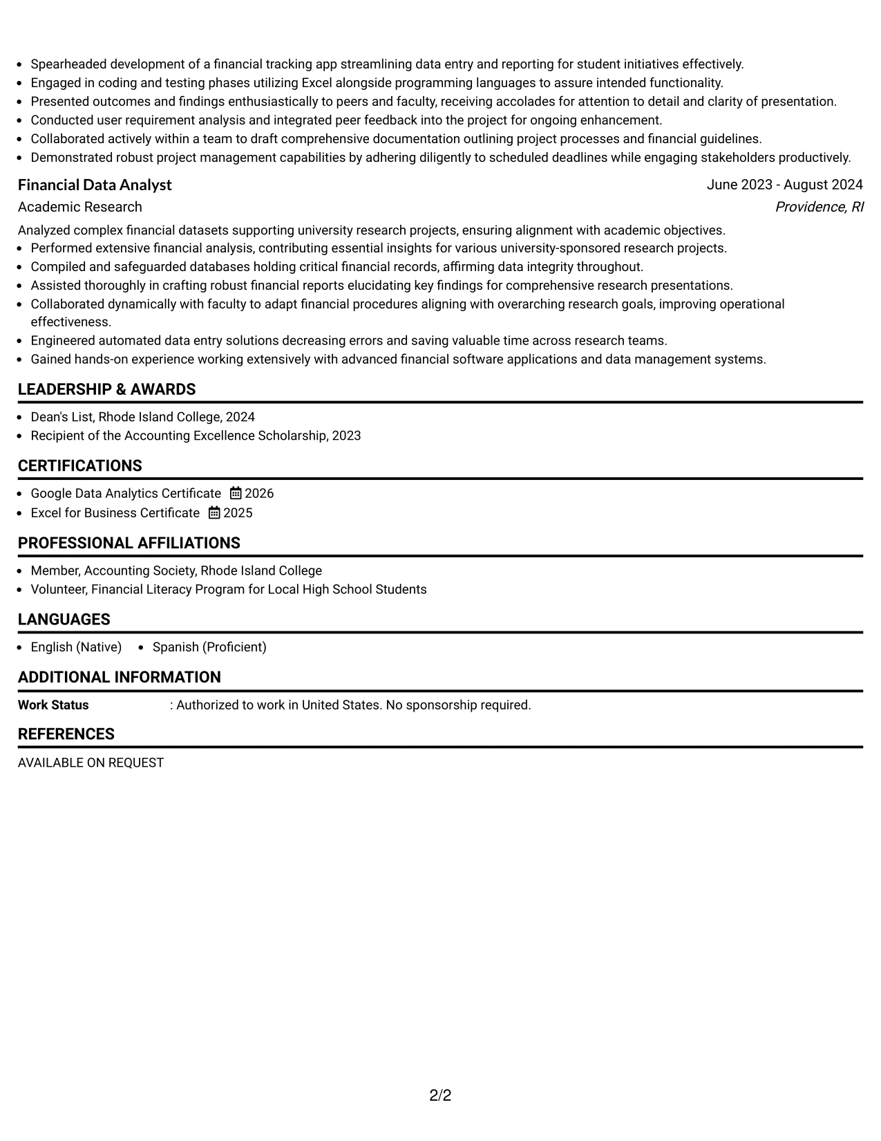 Resume Example Page 2