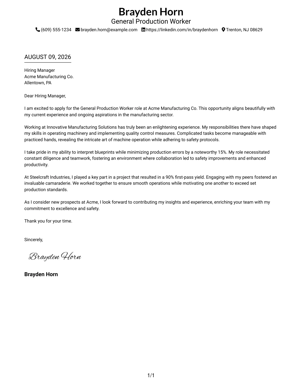 Resume Example Page 1