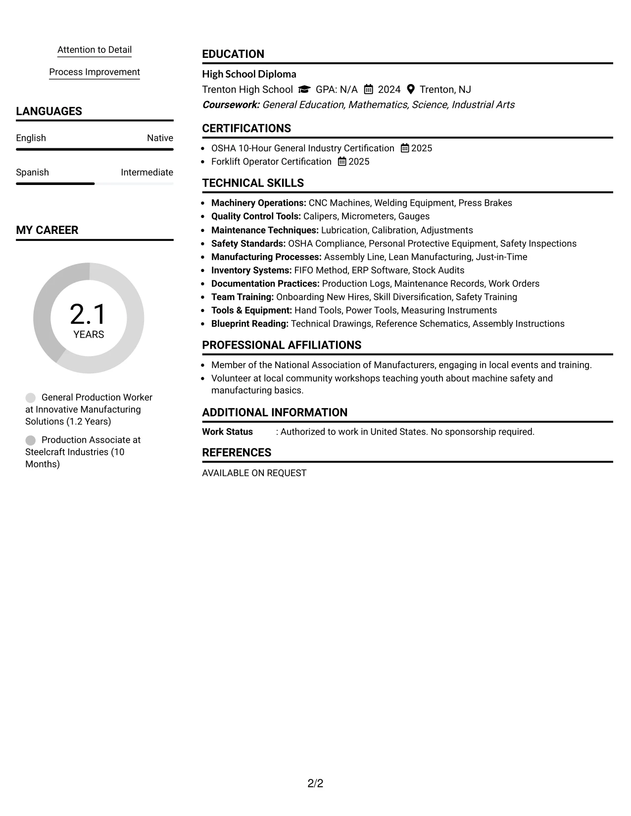 Resume Example Page 2