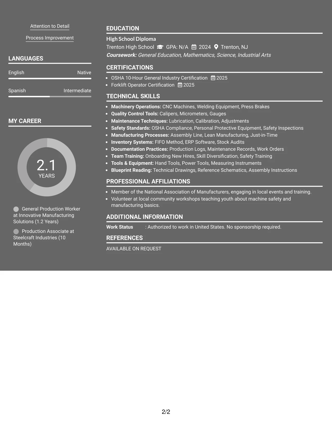 Resume Example Page 2
