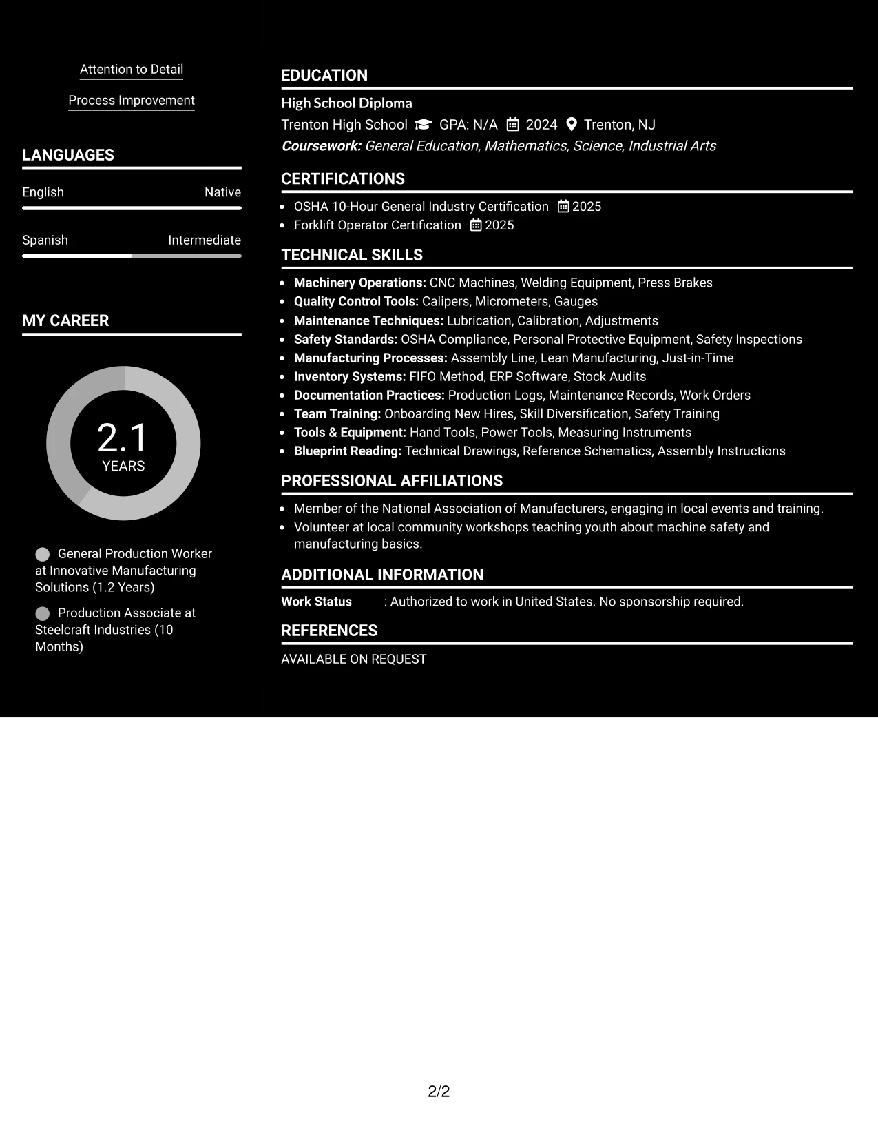Resume Example Page 2