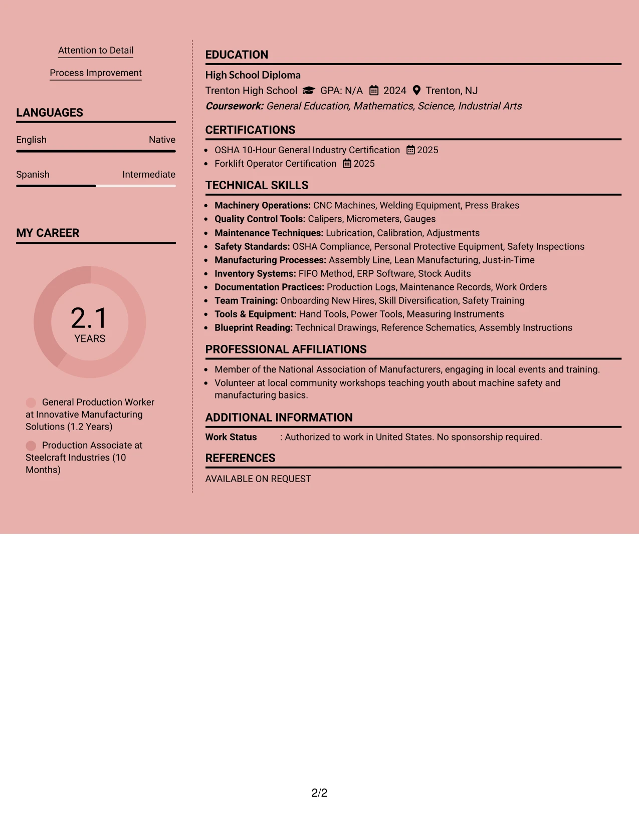 Resume Example Page 2