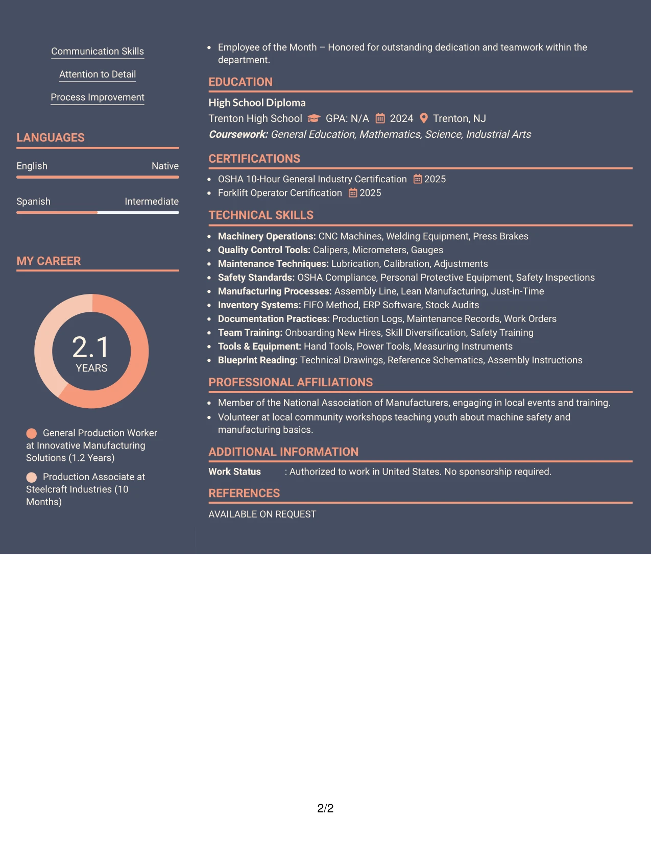 Resume Example Page 2