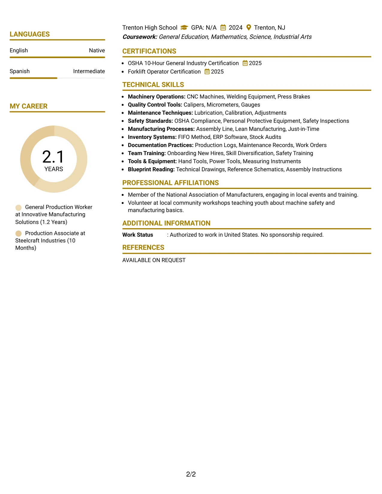 Resume Example Page 2