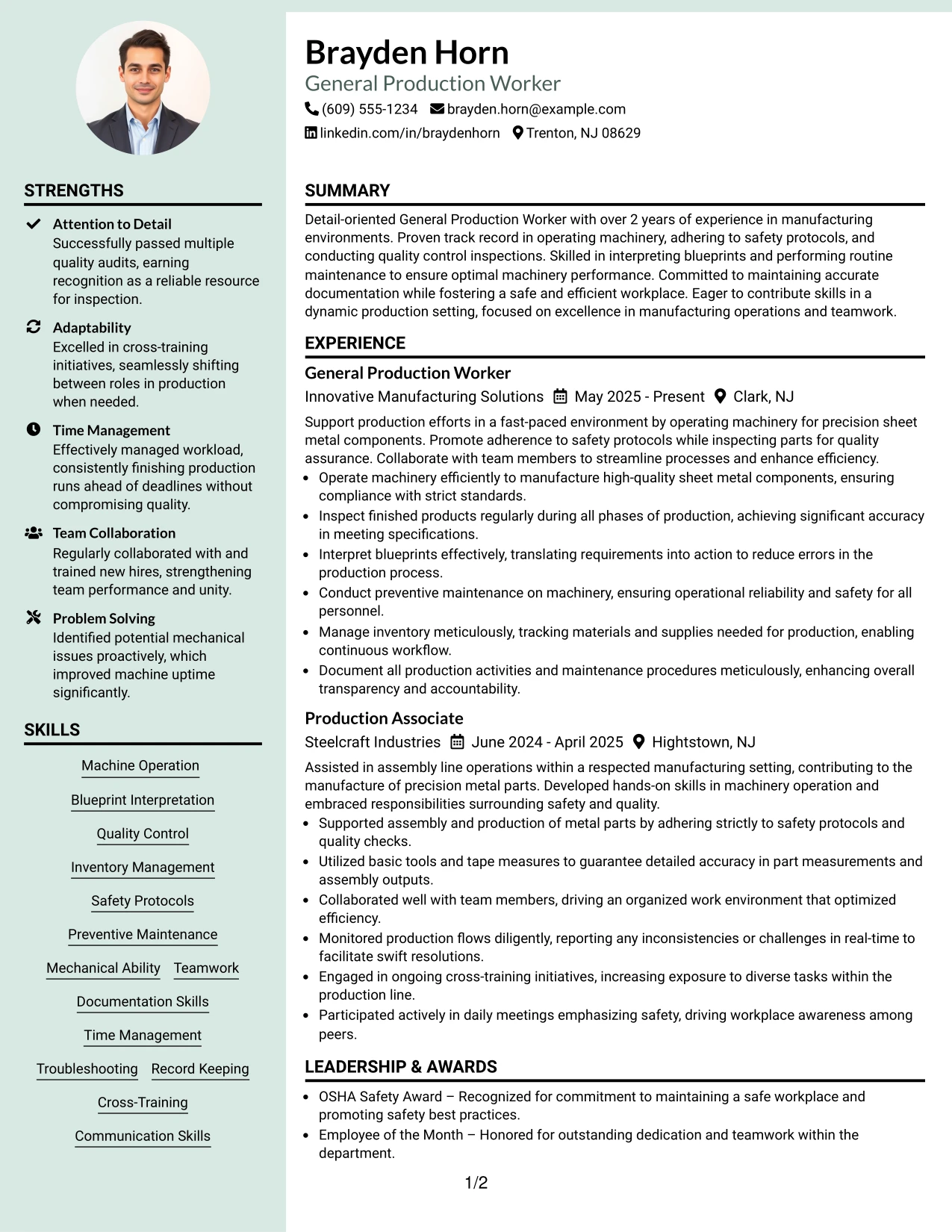 Resume Example Page 1