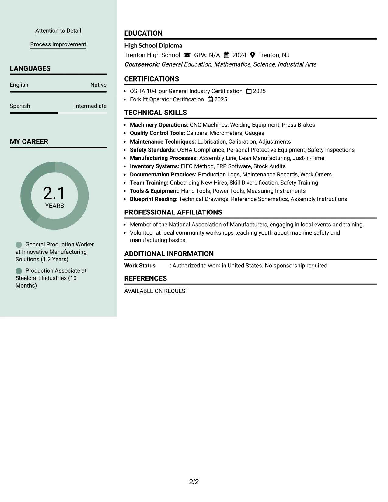 Resume Example Page 2