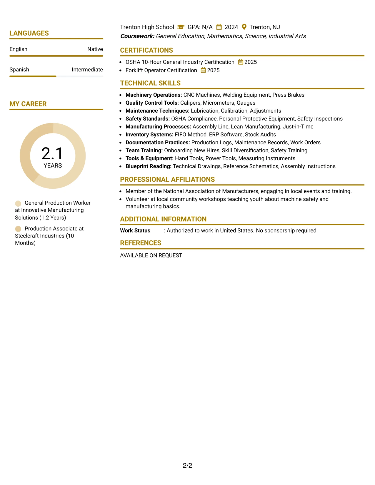 Resume Example Page 2