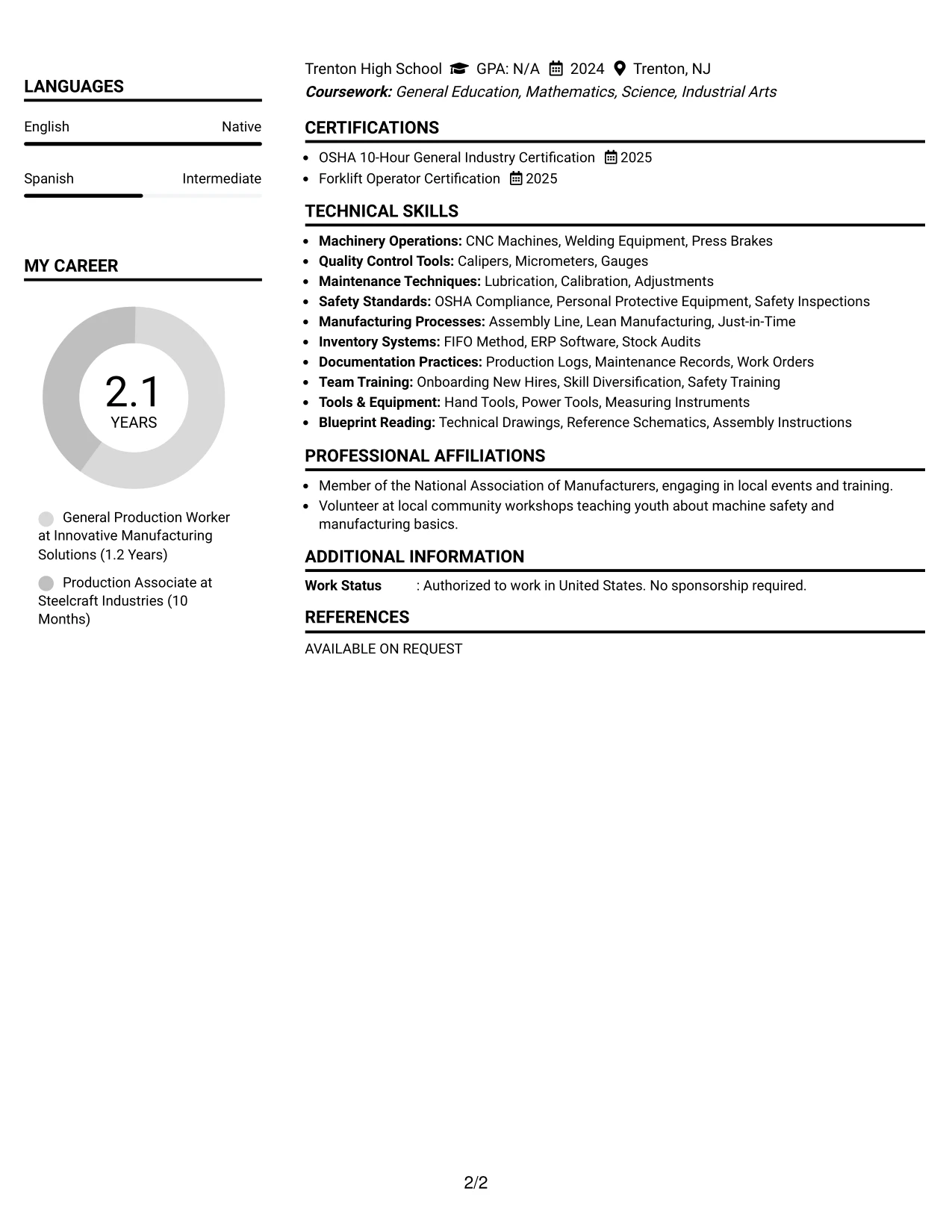 Resume Example Page 2