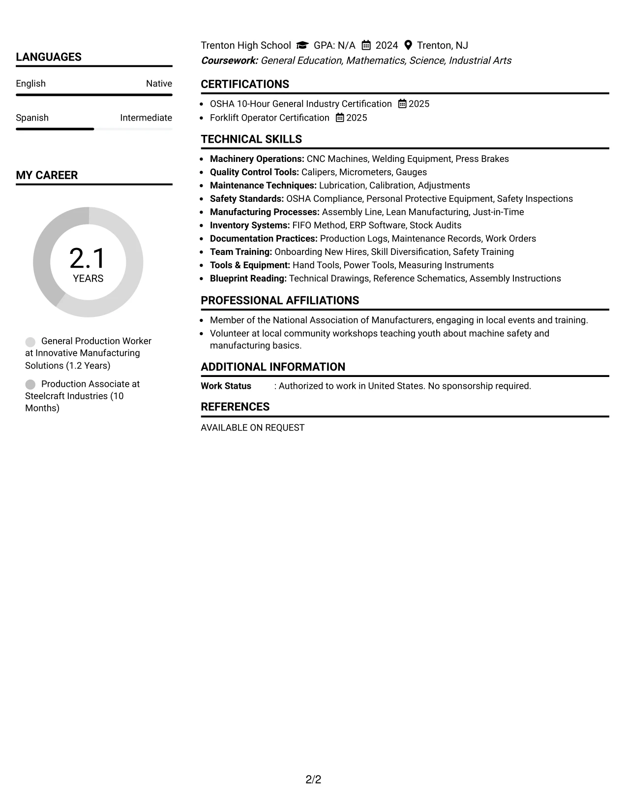 Resume Example Page 2