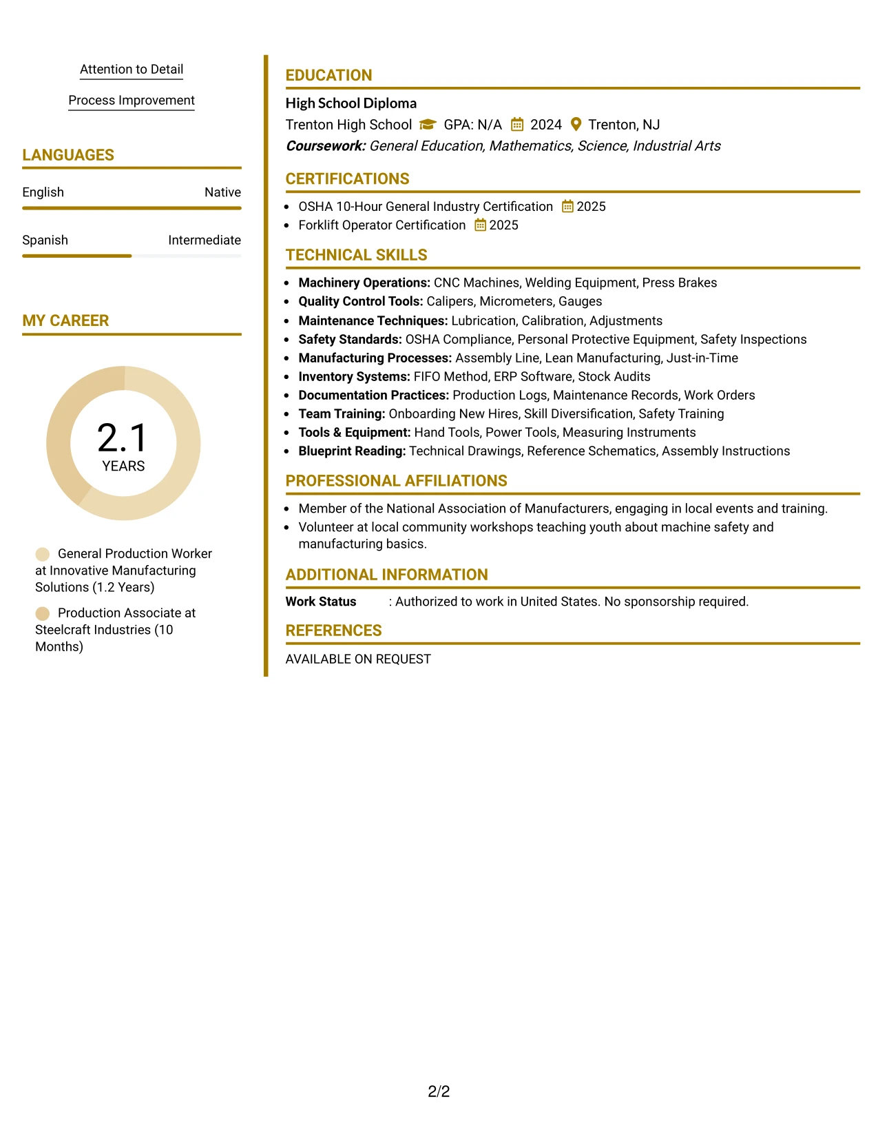 Resume Example Page 2