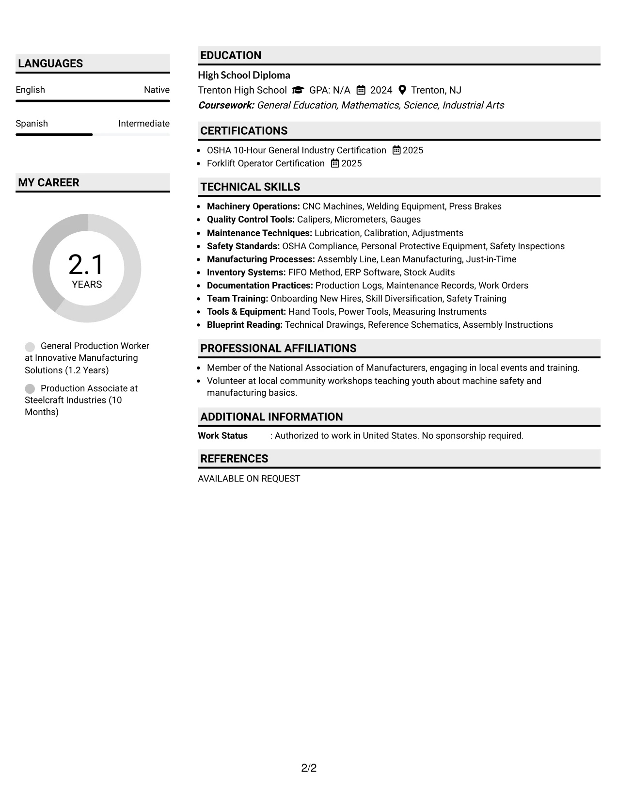 Resume Example Page 2
