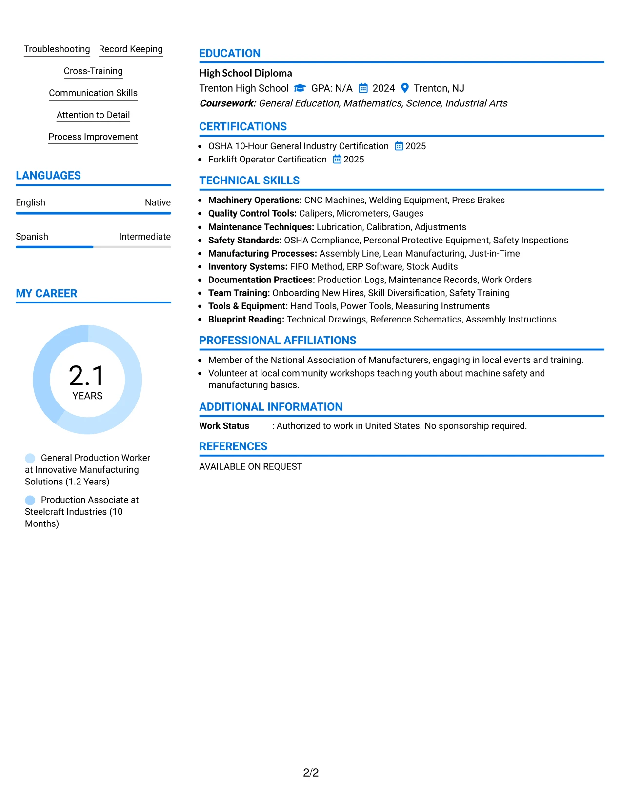 Resume Example Page 2