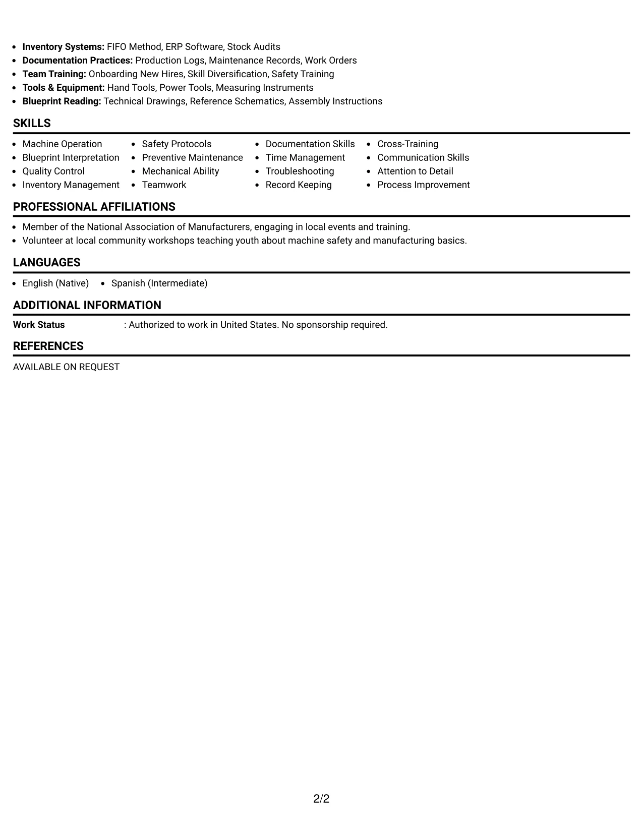 Resume Example Page 2