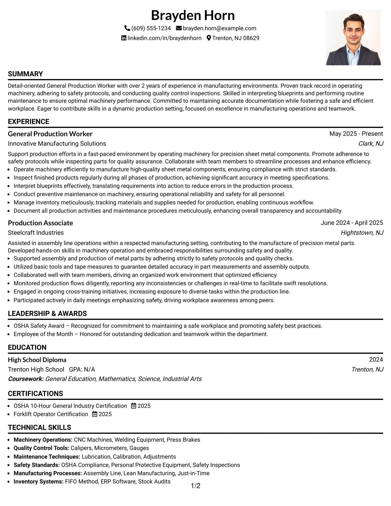 Resume Example Page 1