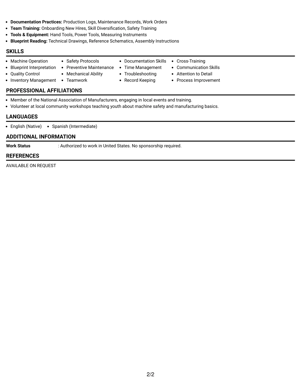 Resume Example Page 2