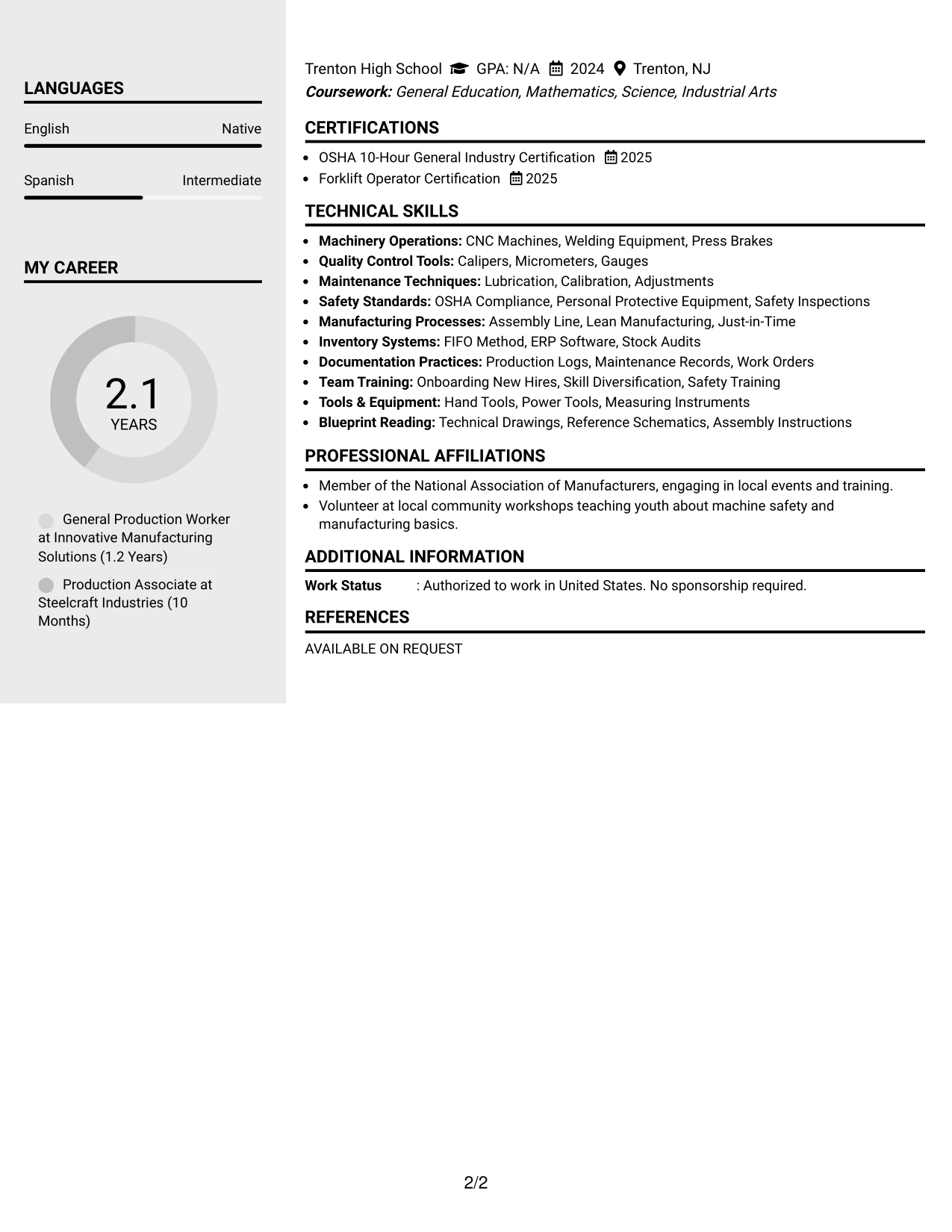 Resume Example Page 2