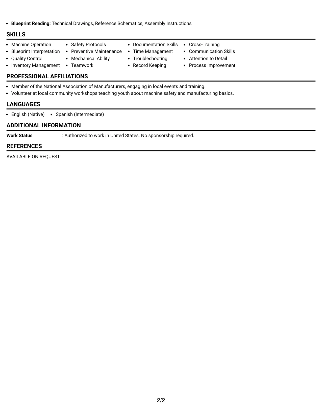 Resume Example Page 2
