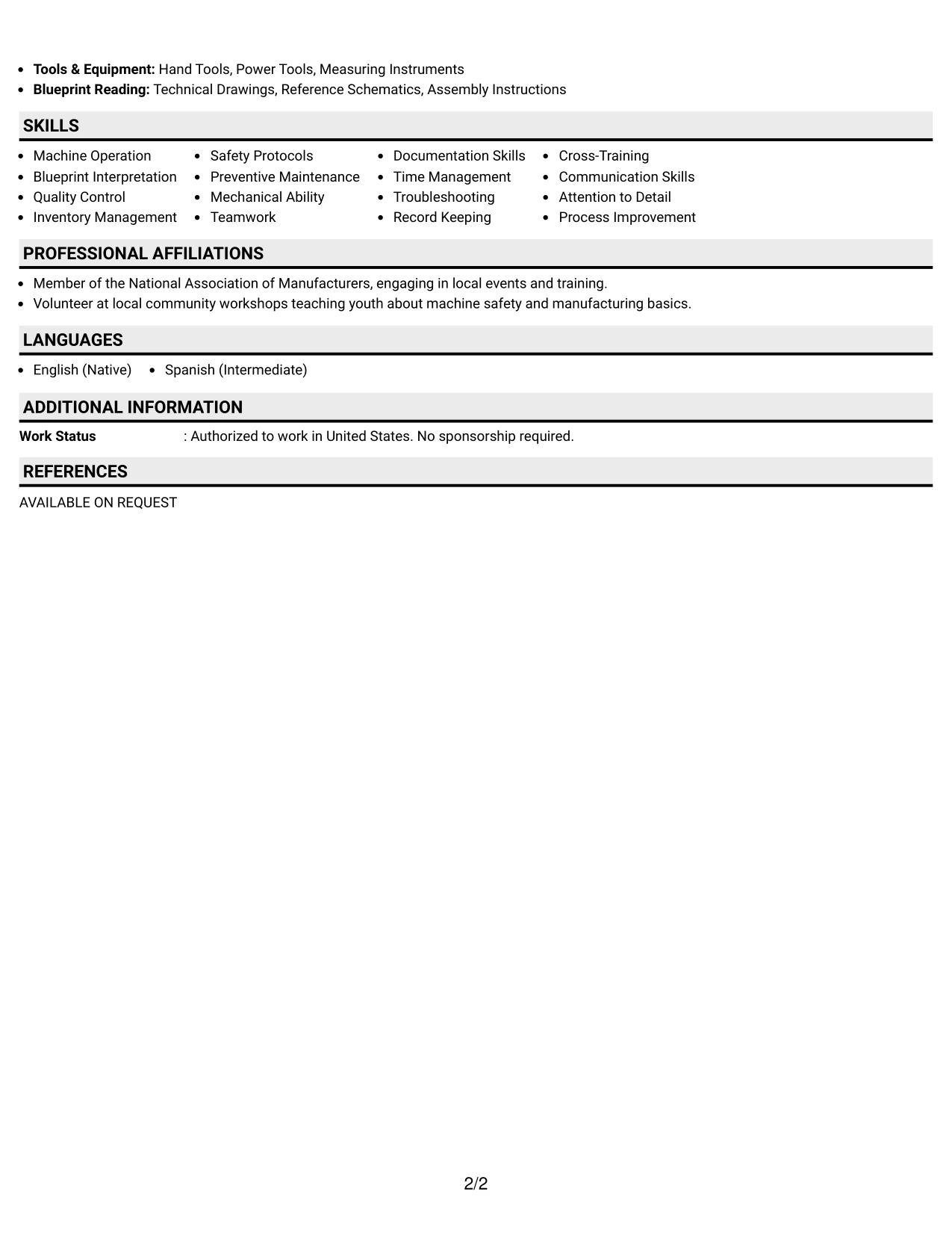 Resume Example Page 2