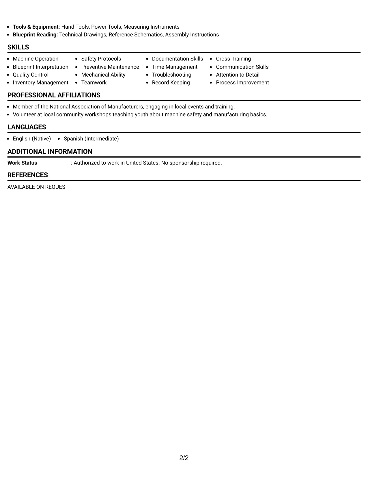 Resume Example Page 2
