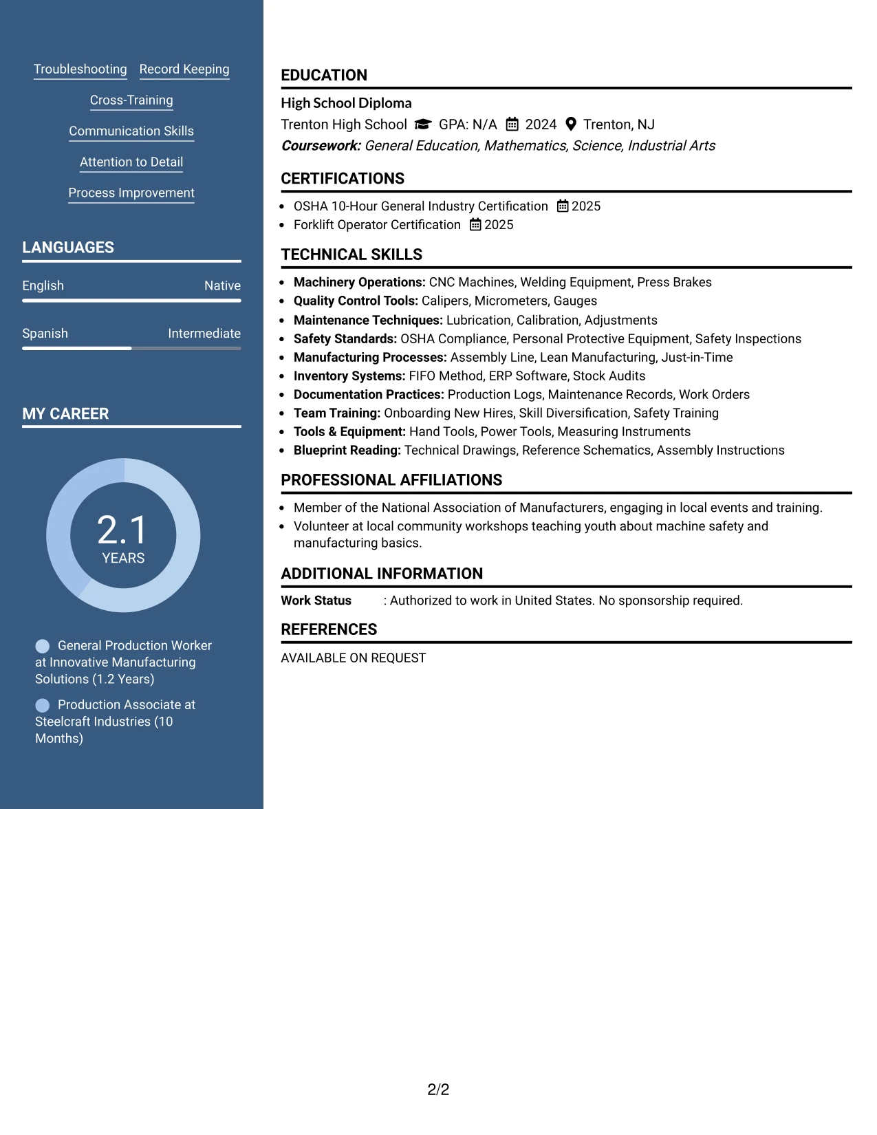 Resume Example Page 2