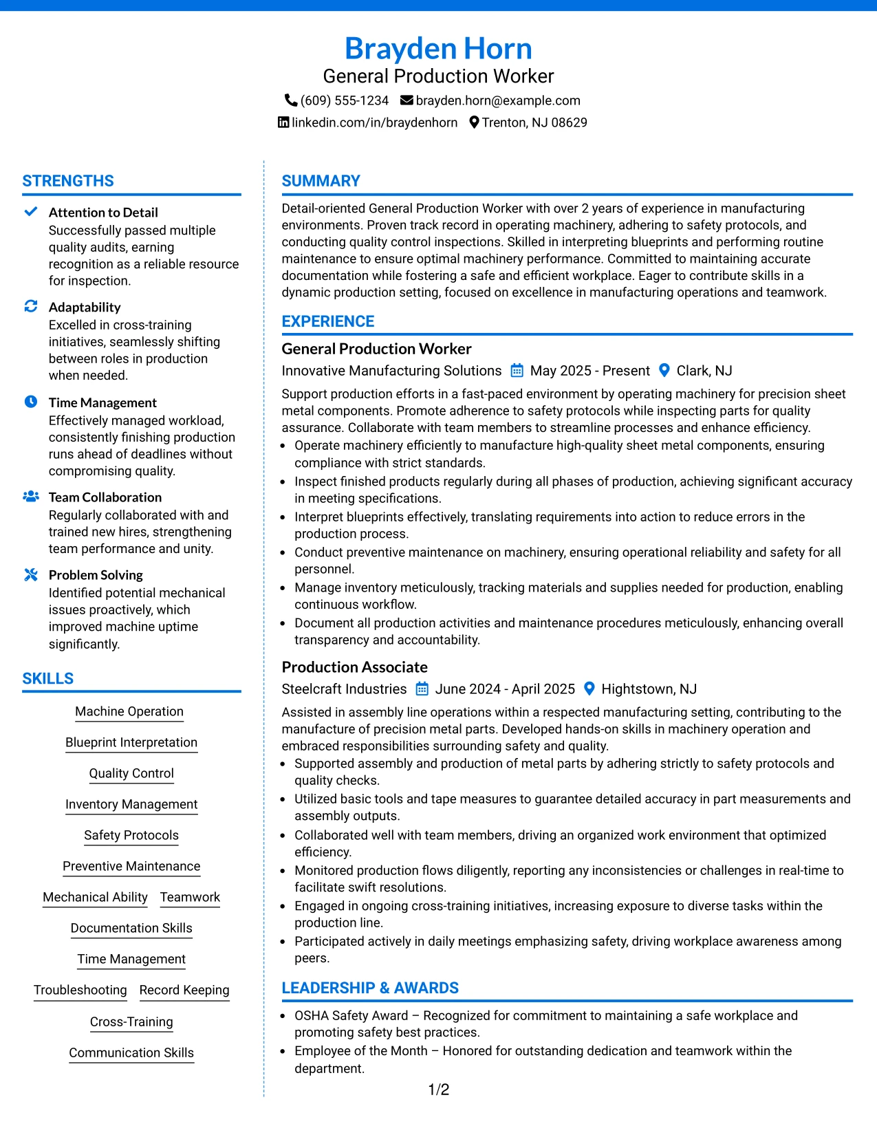 Resume Example Page 1