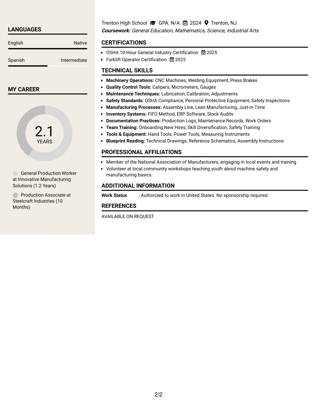 Resume Example Page 2