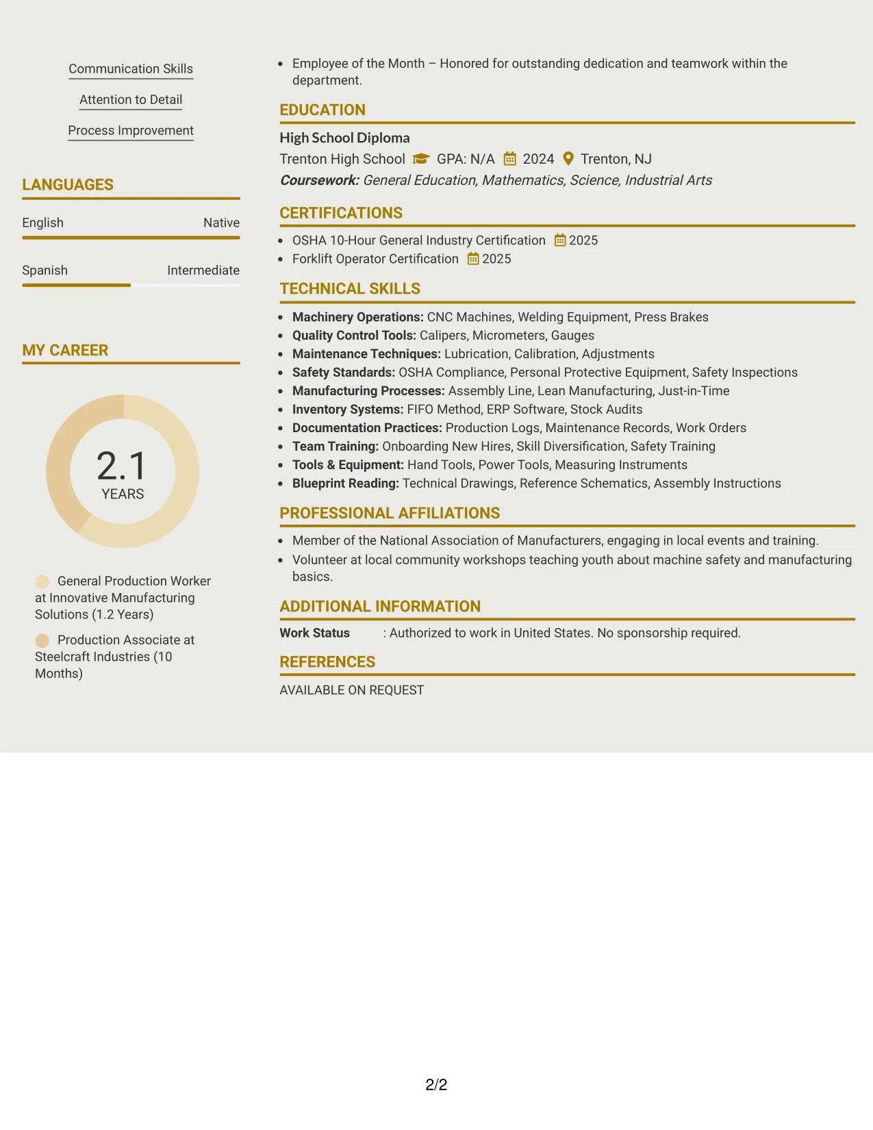 Resume Example Page 2