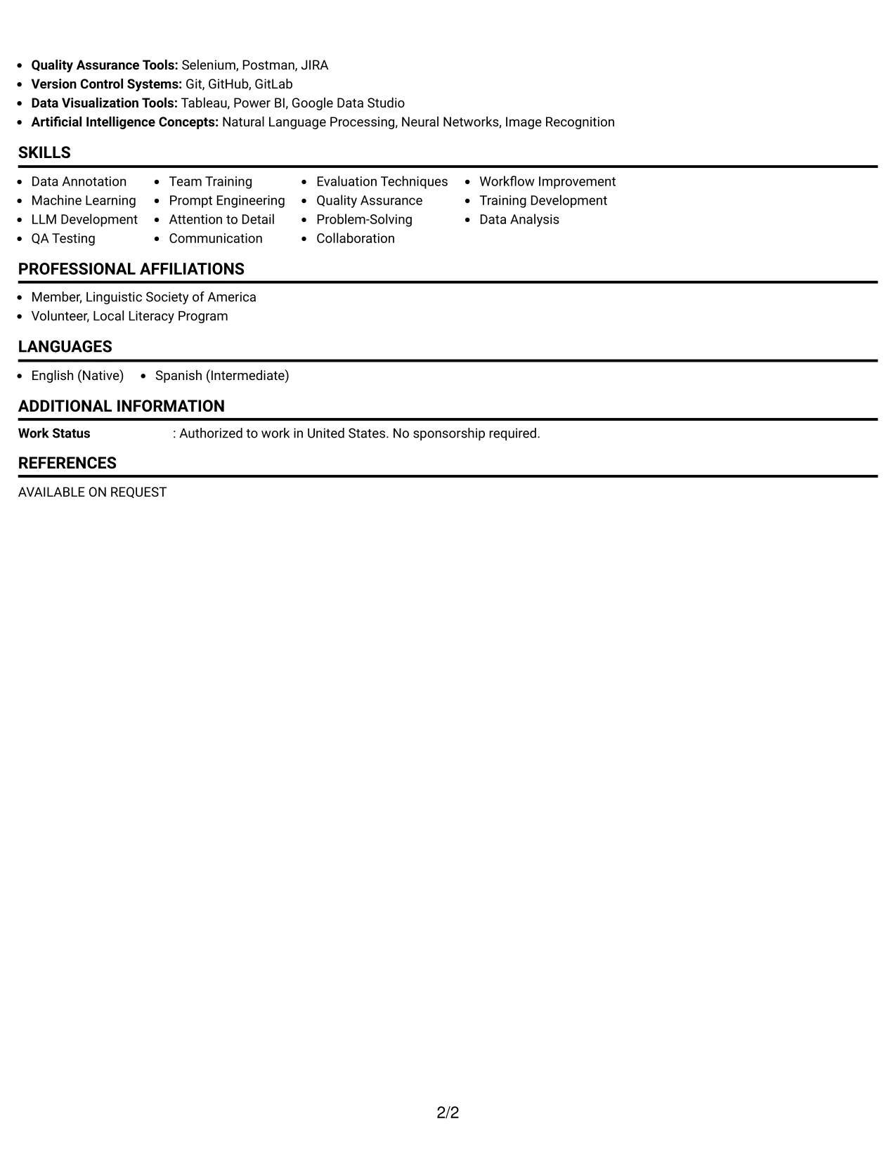 Resume Example Page 2