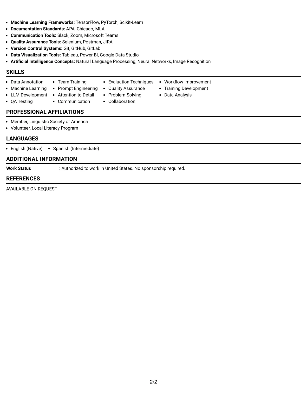 Resume Example Page 2
