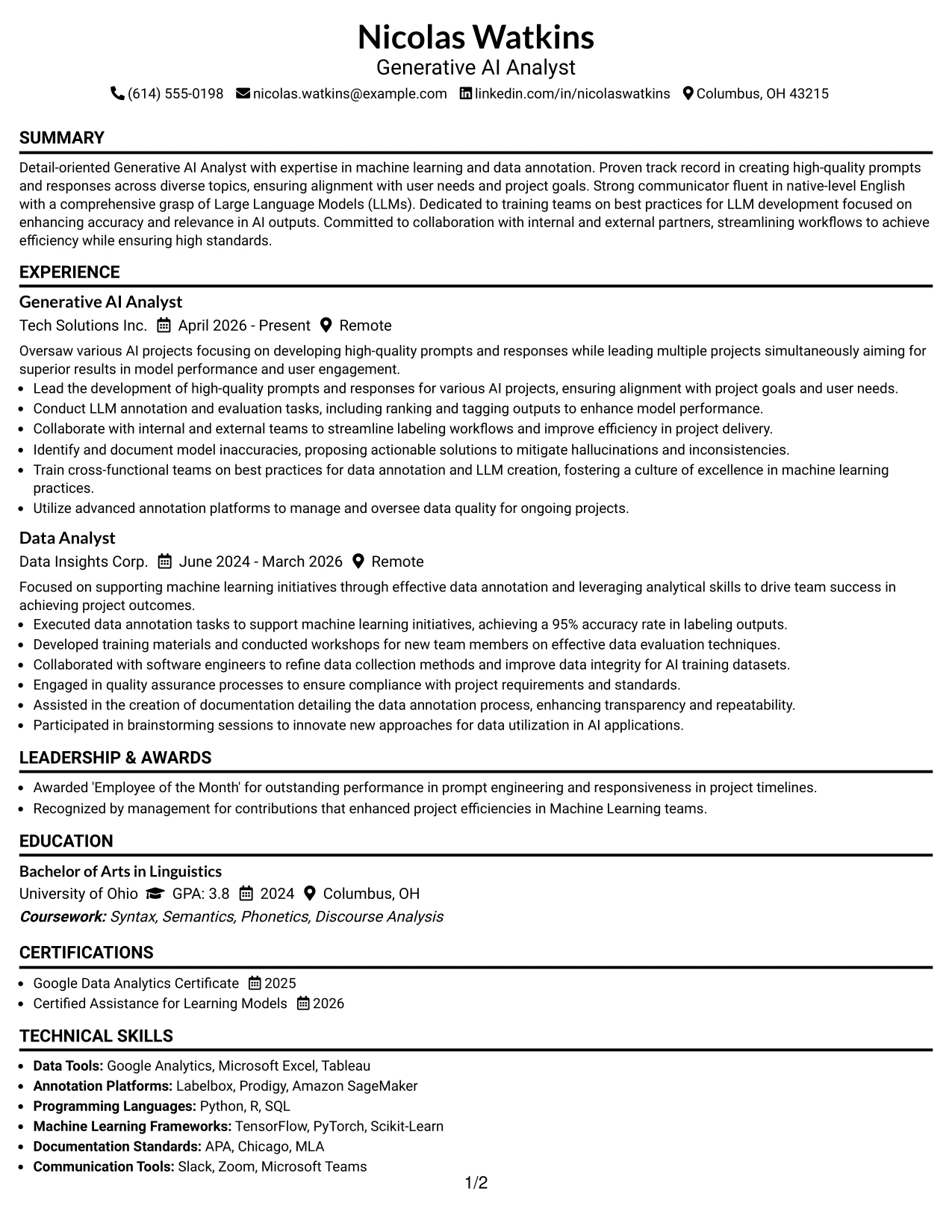 Resume Example Page 1