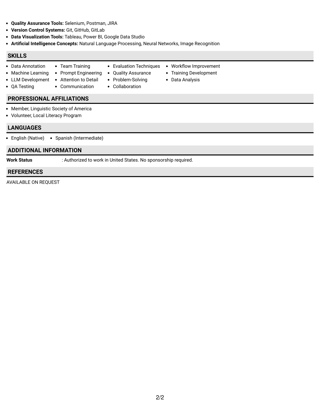 Resume Example Page 2
