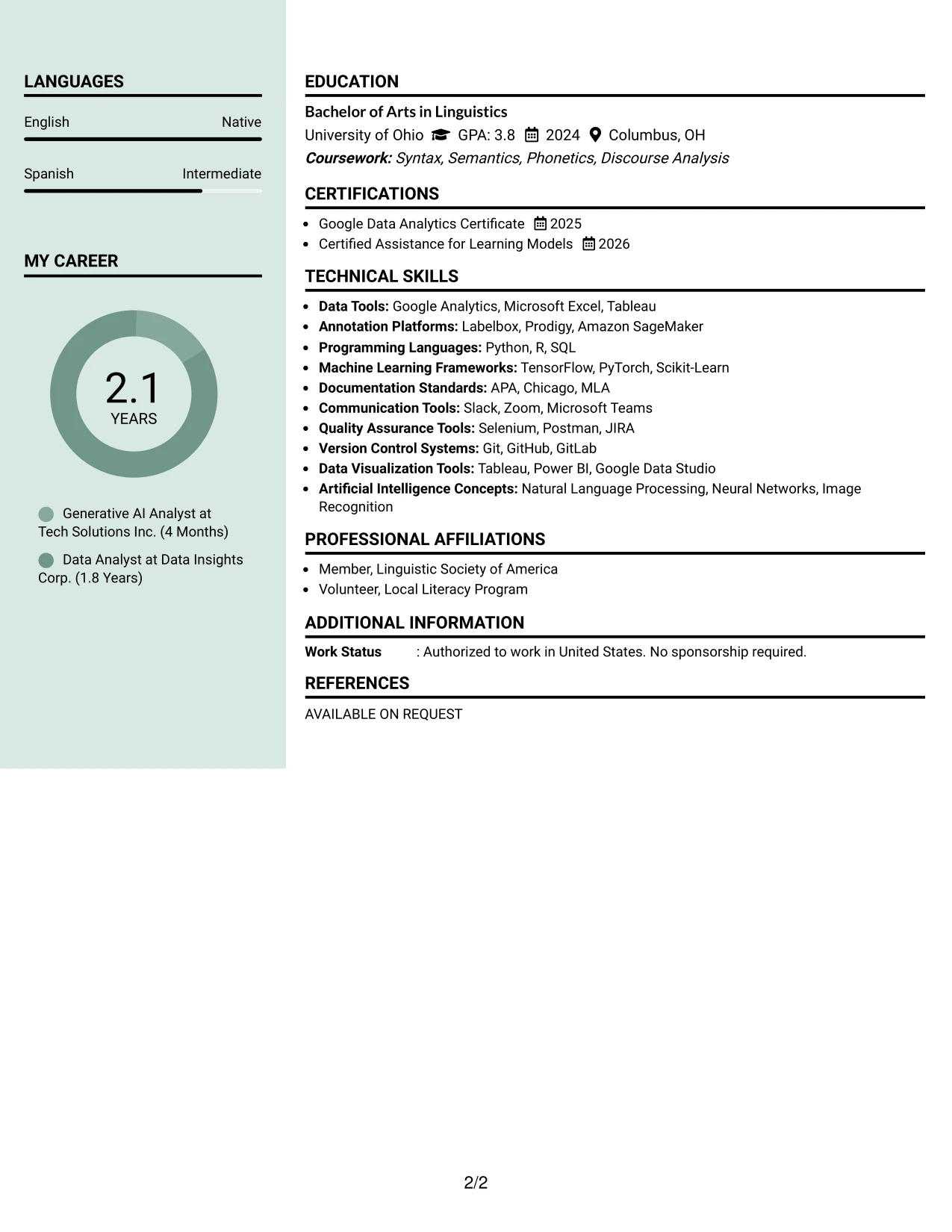 Resume Example Page 2